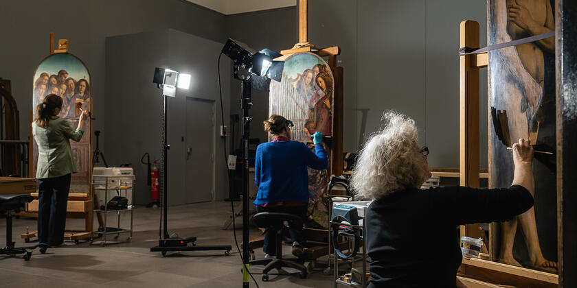 The restoration workshop at the MSK during the third phase of the restoration of the Ghent Altarpiece